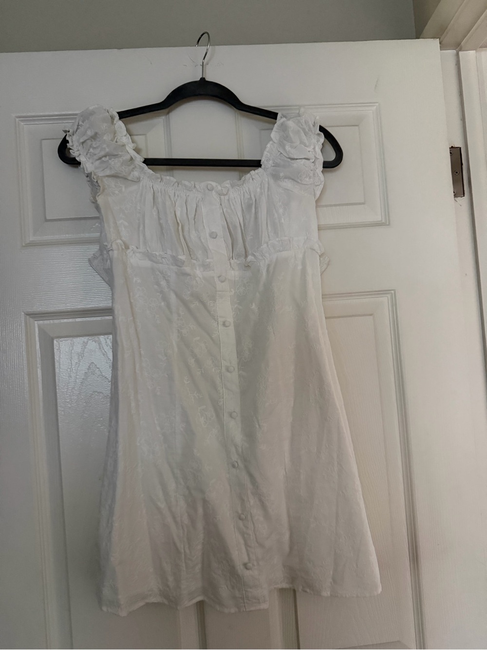 White Ruffled Button-Front Dress